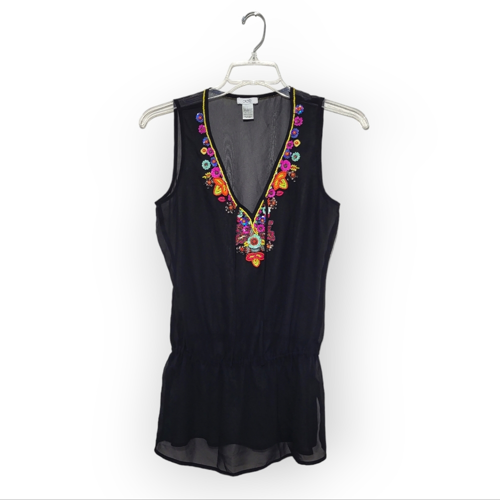 Cache Beaded Sheer Sleeveless Top Elastic Waist B… - image 1
